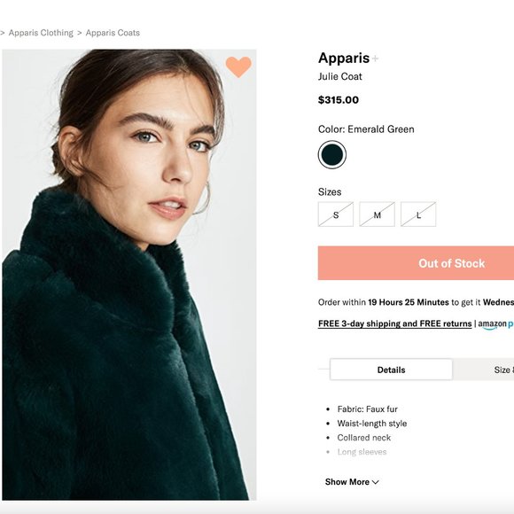 APPARIS - julie coat - faux fur - emerald green - Picture 5 of 12